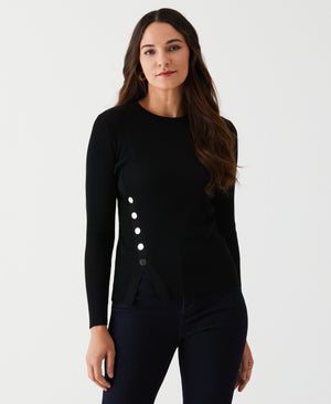 Asymmetrical Sweater with Snaps (Black) 
