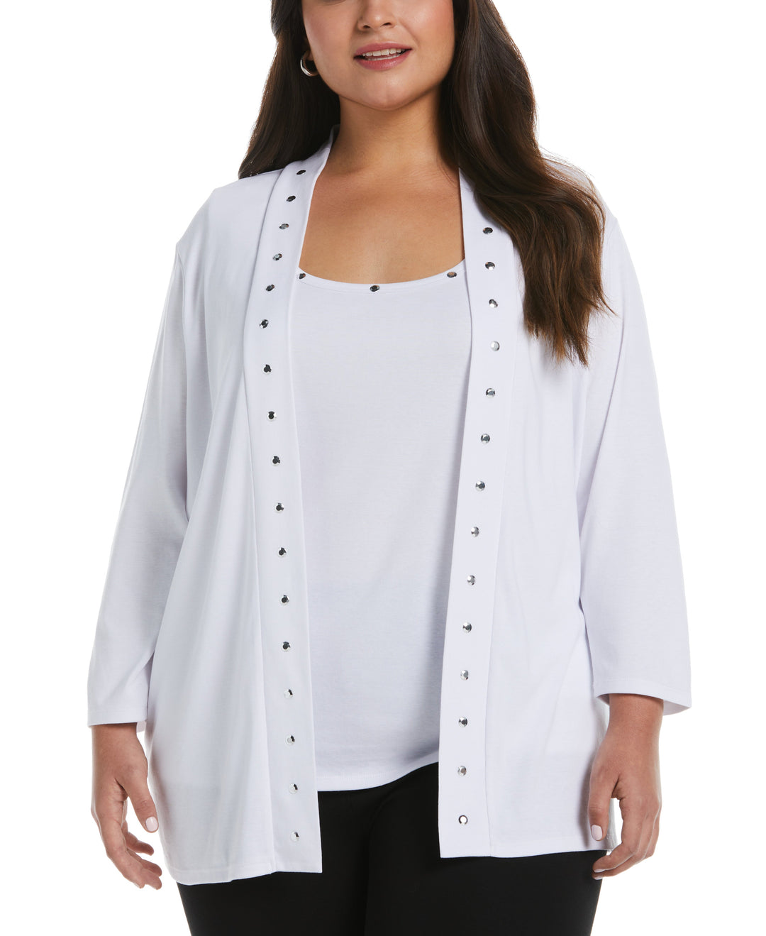 Cardigan Sweater with Hardware Trim (White) 