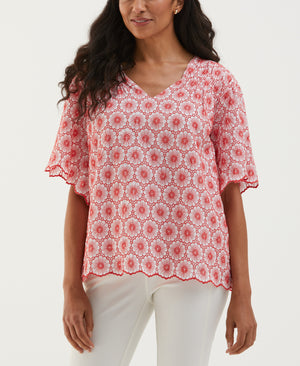 Daisy Embroidered Blouse (Hibiscus) 