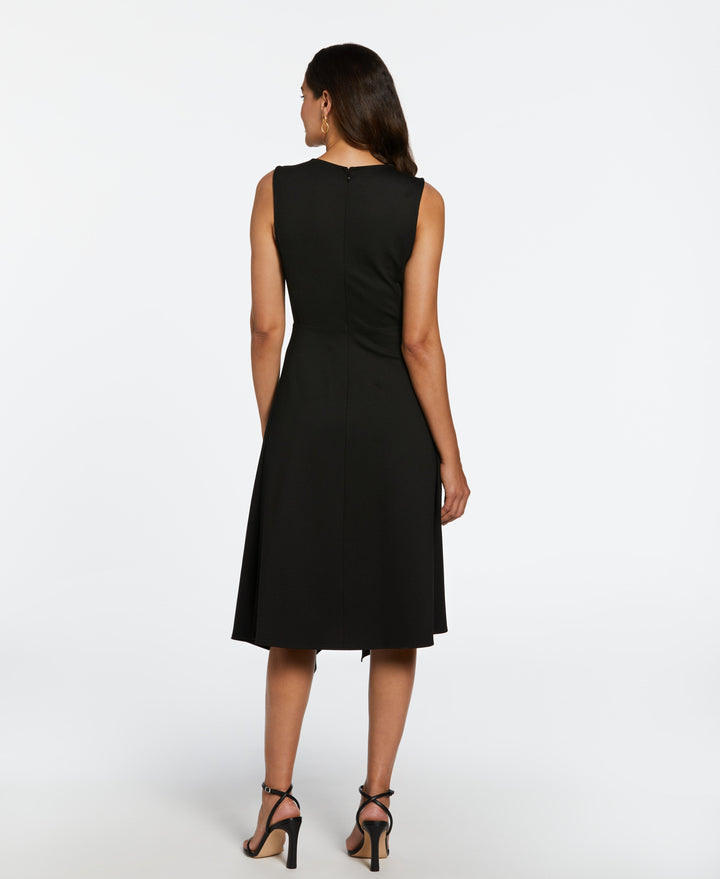 Draped Skirt Sleeveless Ponte Dress (Black) 