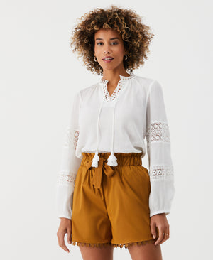 Embroidered Puff Sleeve Blouse (White) 
