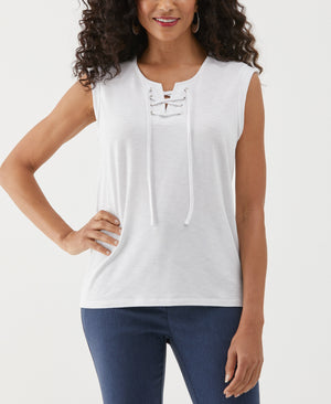 Lace-Up Tank Top (White) 