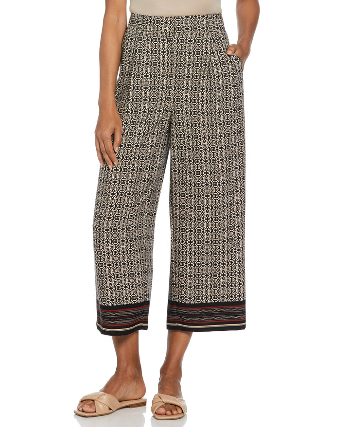 Medallion Print Wide Leg Crop Pant (Black) 