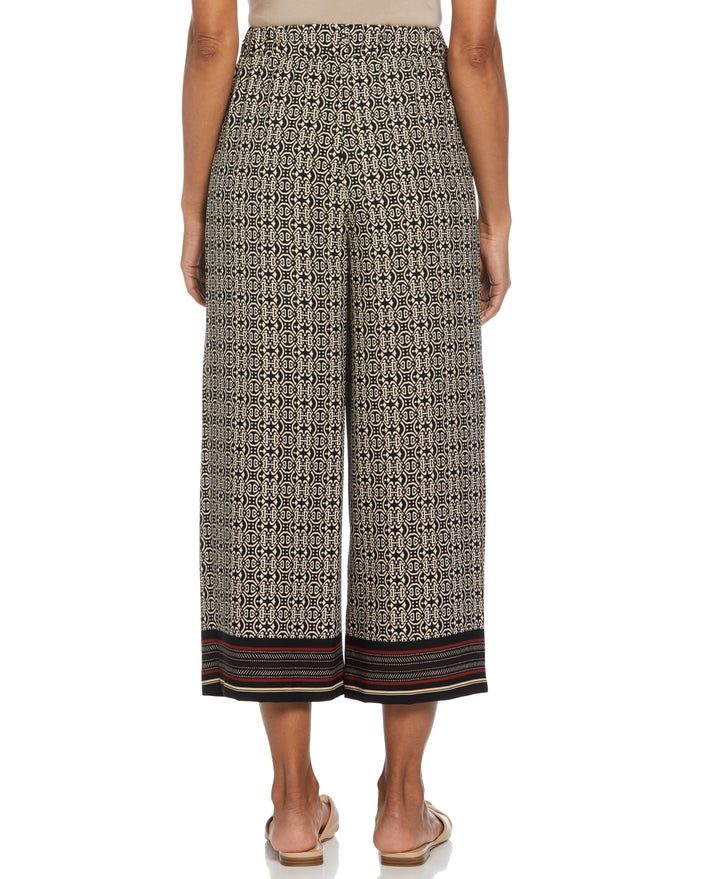 Medallion Print Wide Leg Crop Pant (Black) 