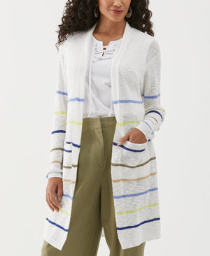 Organic Cotton-Linen Blend Striped Duster Cardigan Sweater (Hydrangea) 