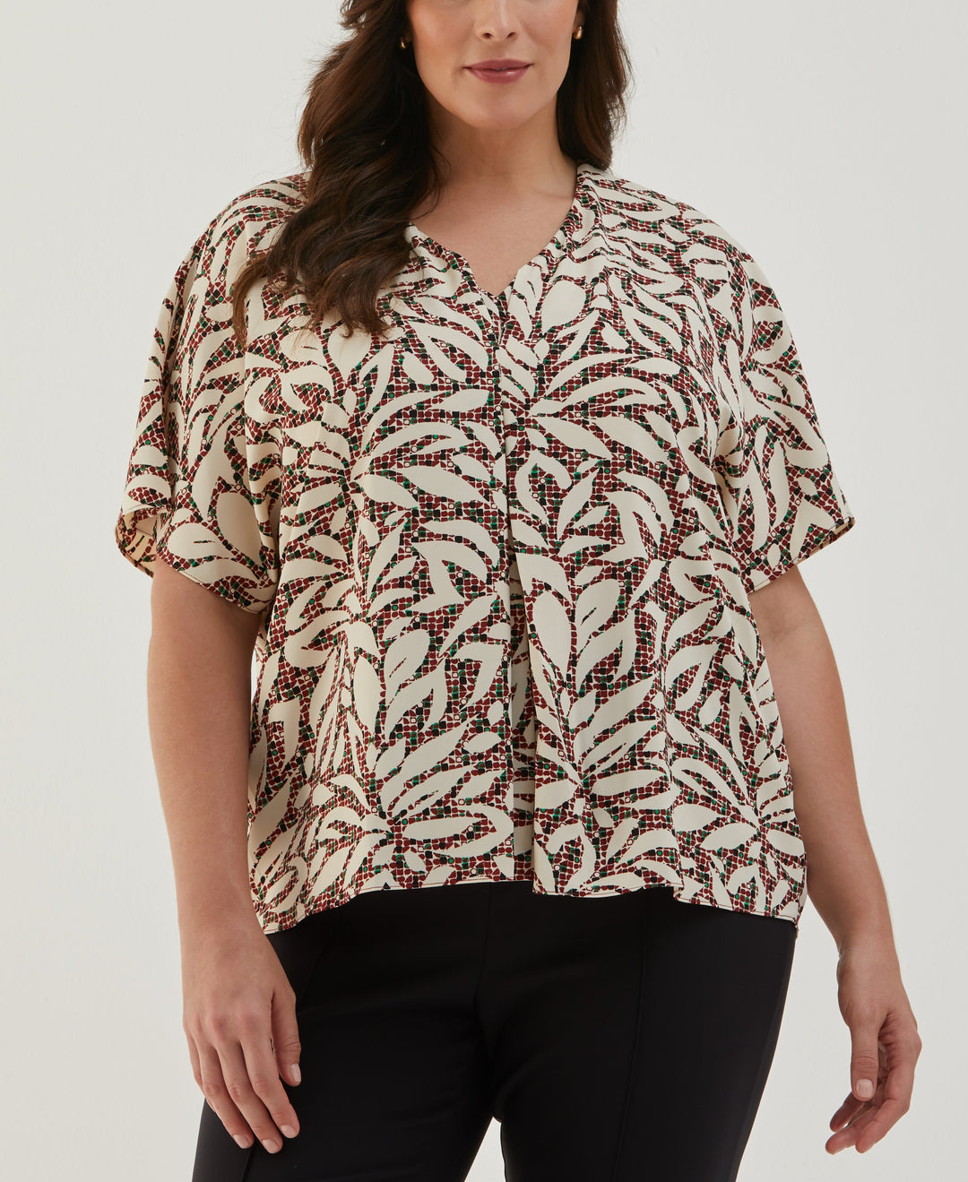 Plus Size Beach Geo Print Layered Dolman Sleeve Blouse (White Swan) 