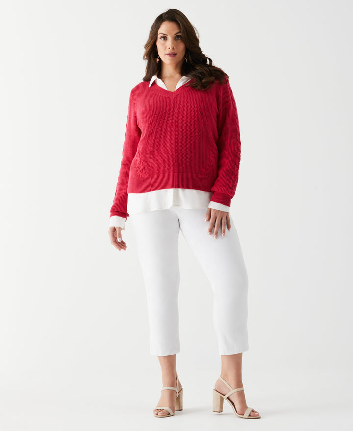 Plus Size Cable Knit V-Neck Sweater (Jazzy) 