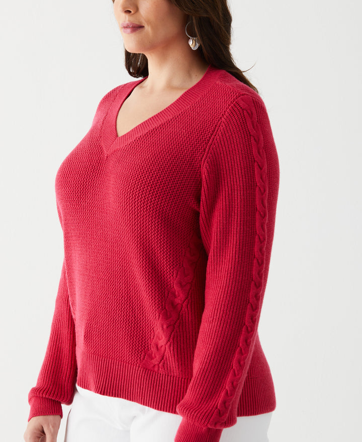 Plus Size Cable Knit V-Neck Sweater (Jazzy) 