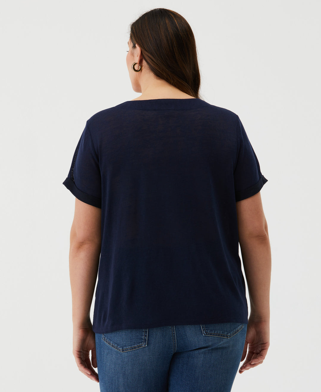 Plus Size Eco Floral Print Lace-Up Tee (Peacoat) 