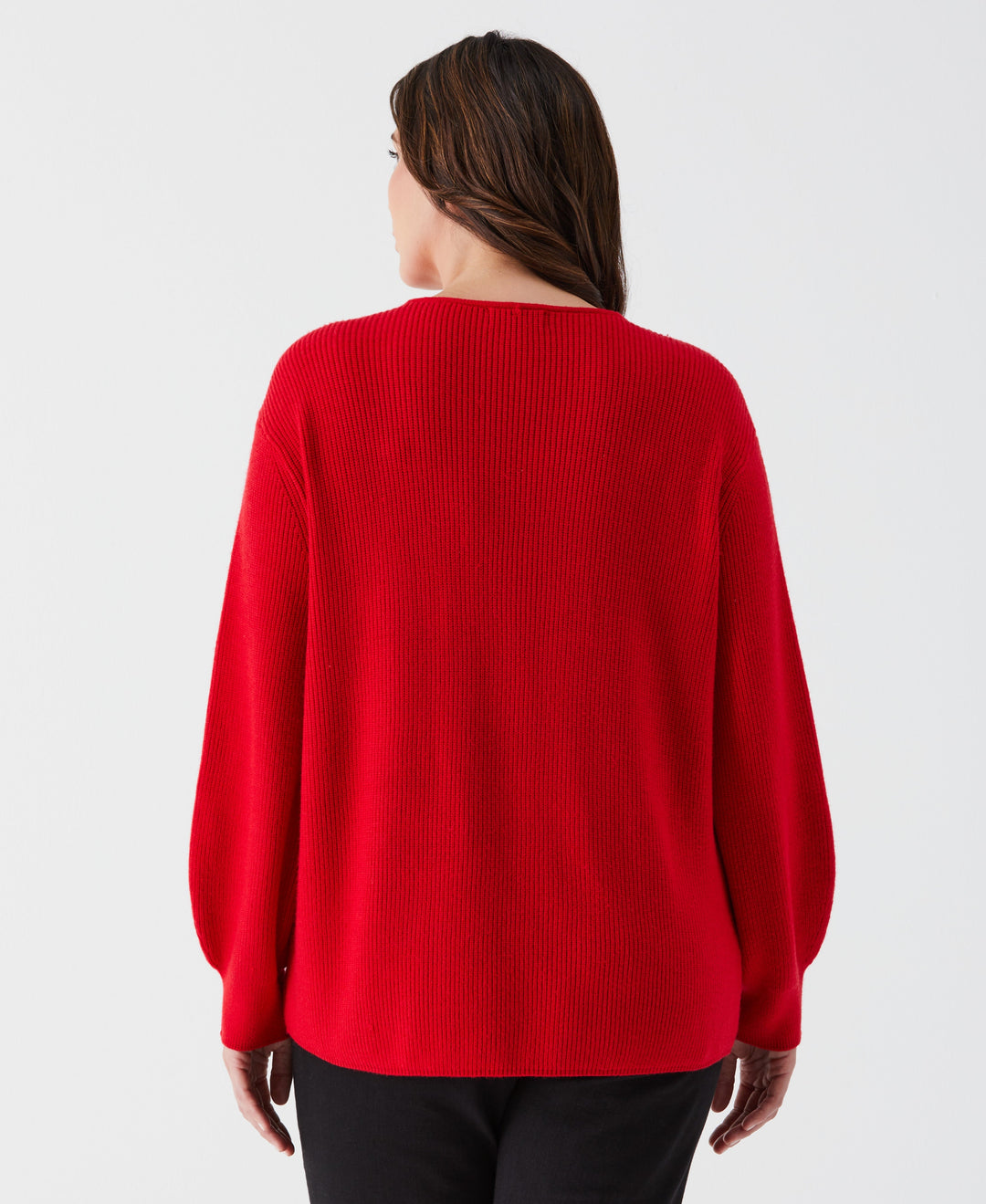 Plus Size Embellished V-Neck Sweater (Tango Red) 