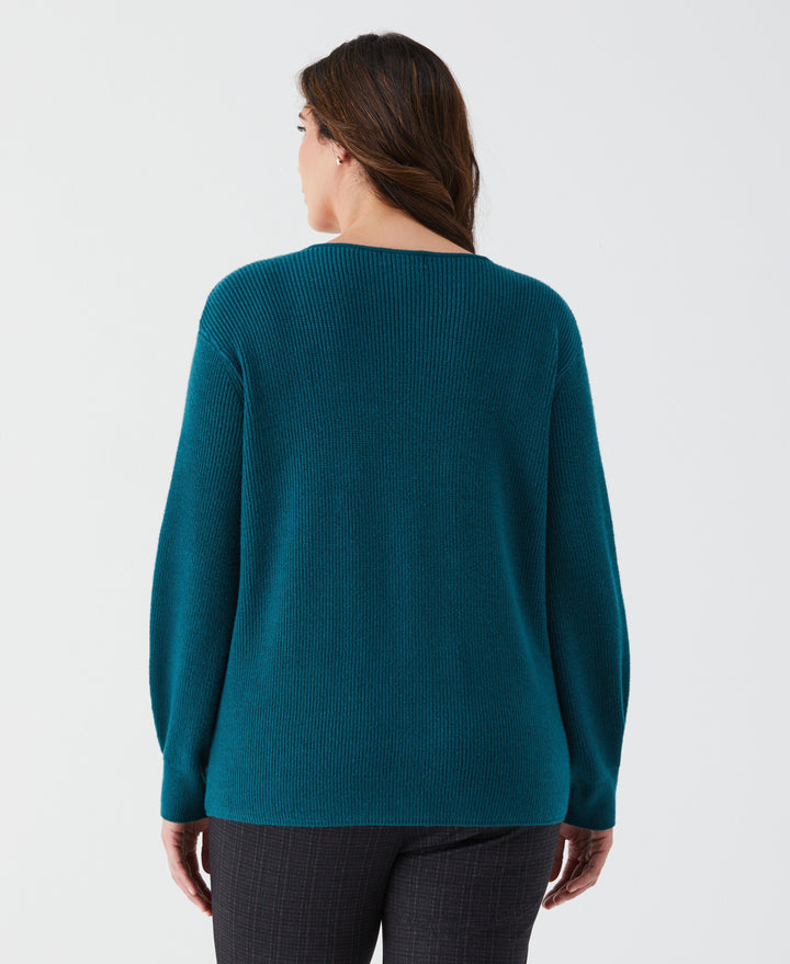 Plus Size Embellished V-Neck Sweater (Shaded Spruce) 