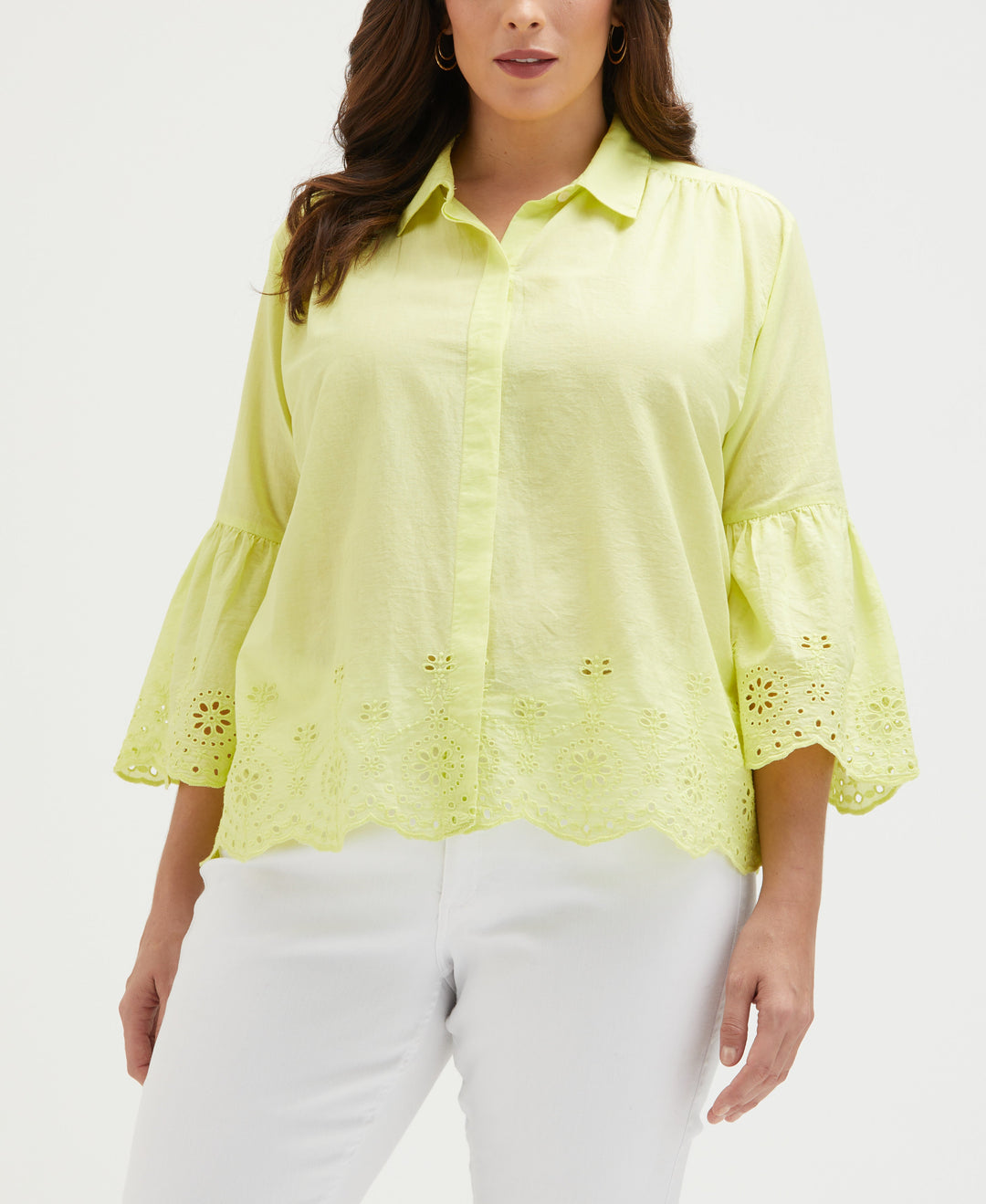 Plus Size Embroidered Blouse (Sunny Lime) 