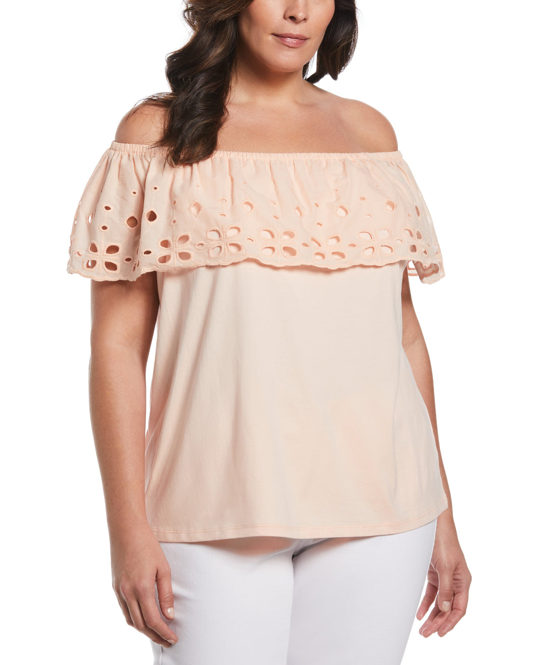 Off the Shoulder Mixed Media Top (Peach Melba) 