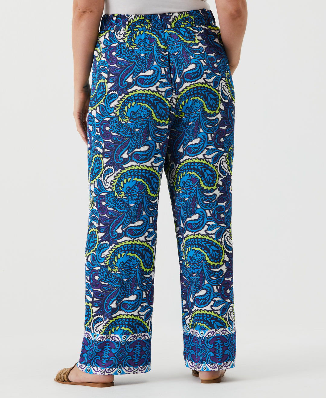 Paisley Print High Rise Wide Leg Pant (Malibu Blue) 