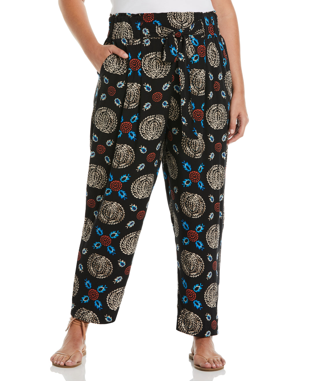 Print Paper Bag Ankle Pant (Black) 