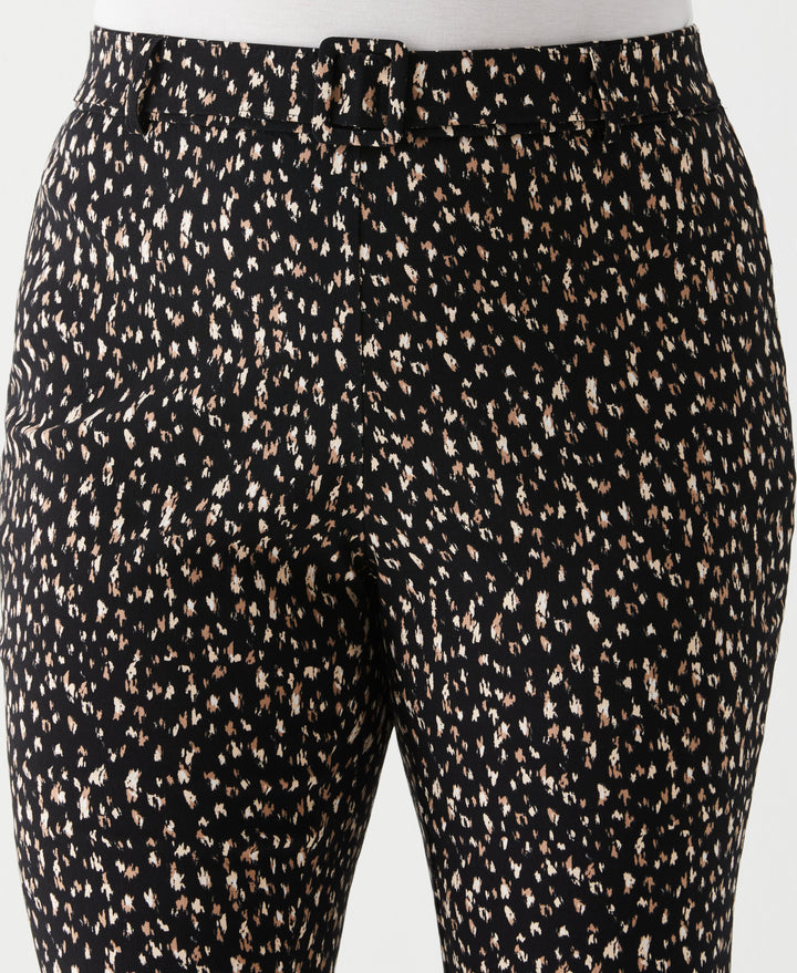 Plus Size Printed Crop Boot Cut Pant with Belt (Black) 