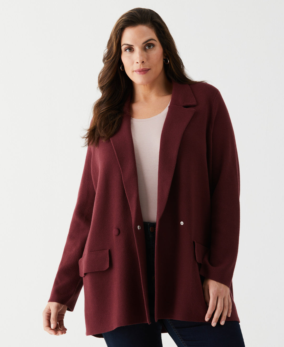Plus Size Relaxed Sweater Blazer (Windsor Wine) 