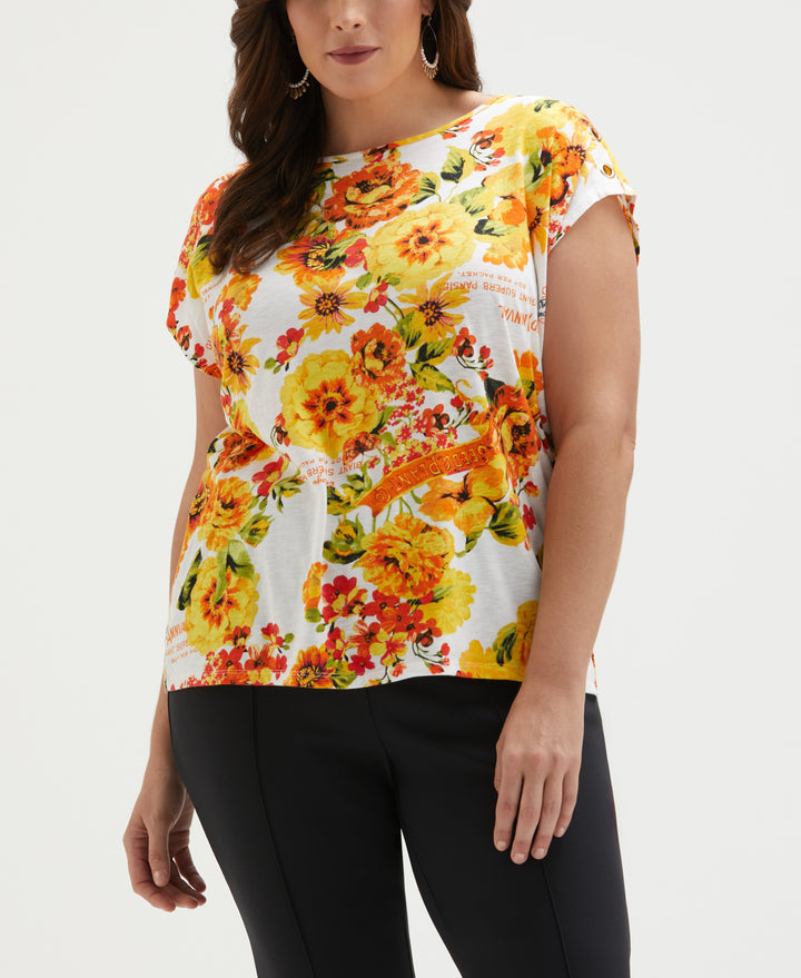 Plus Size Seed Packet Print Rivet Detail Tank Top (White) 