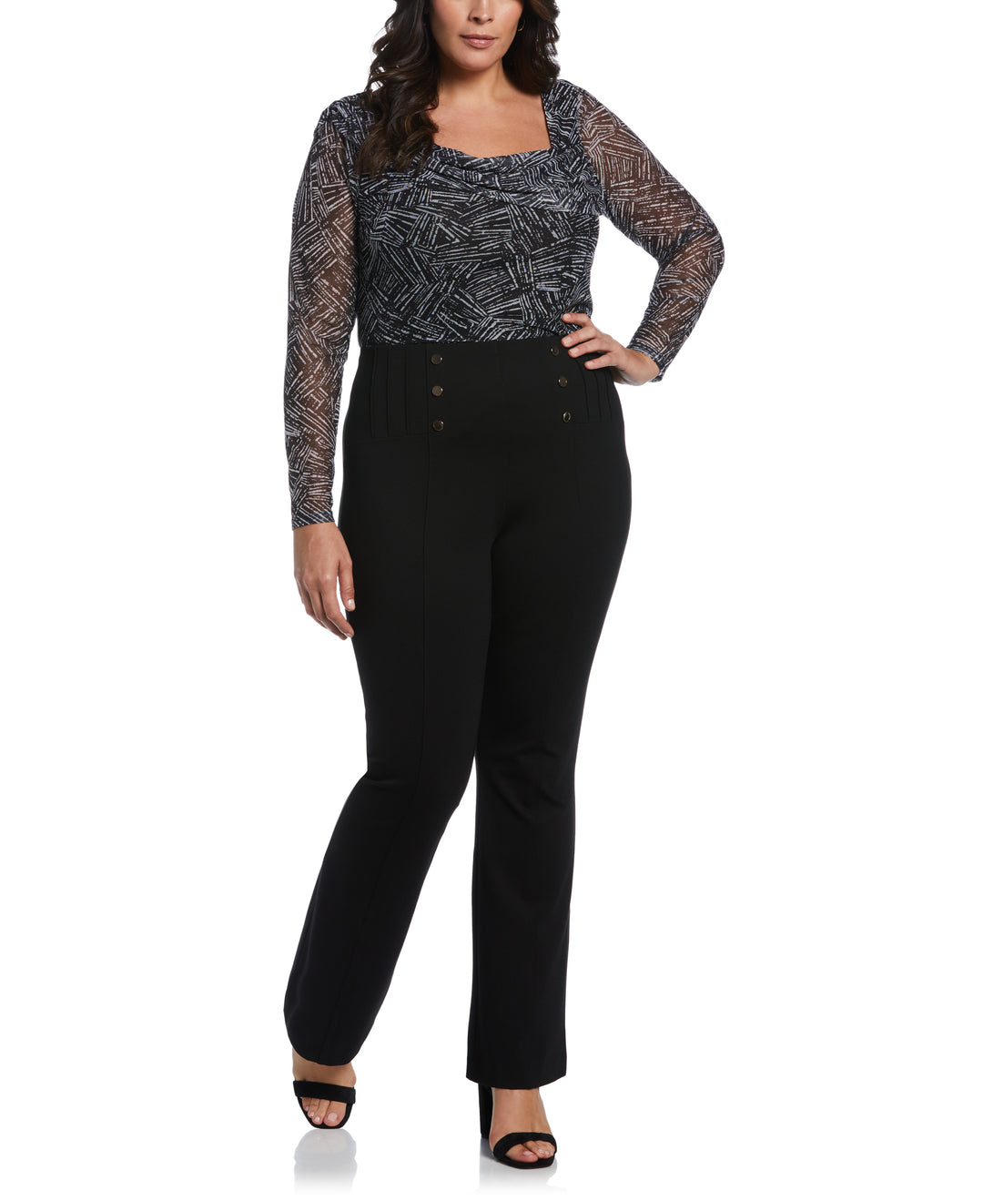 Printed Asymmetrical Mesh Top-Tee-Rafaella-Sportswear