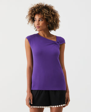 Ribbed Asymmetric Ring Strap Top (Royal Purple) 
