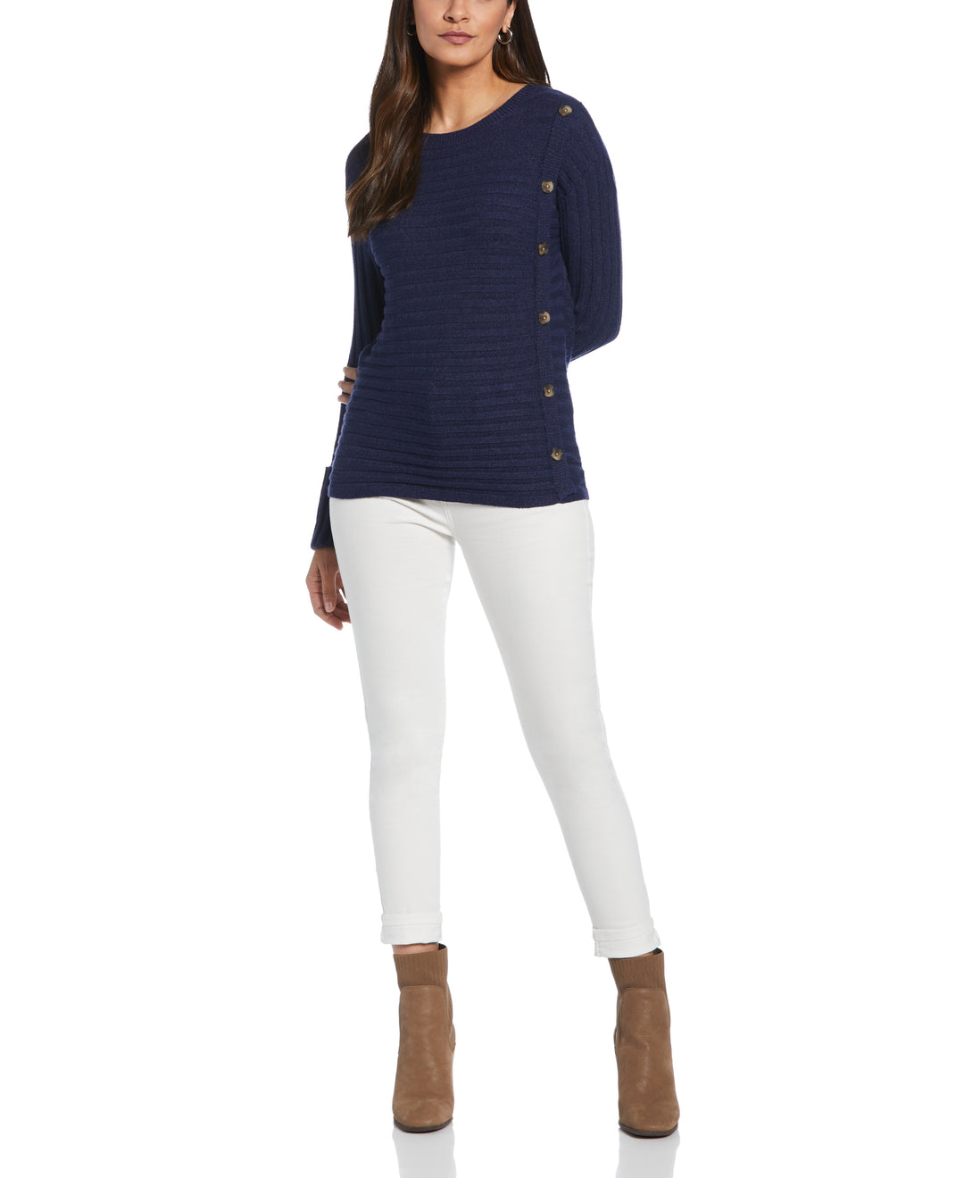 Ribbed Sweater with Button Detail-Sweater-Rafaella-Sportswear