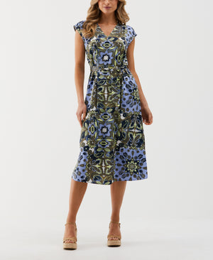 Scarf Print Self Tie Dress (Hydrangea) 