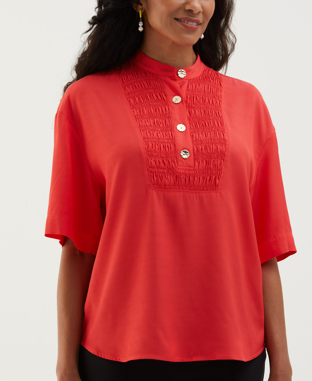 Smocked Banded Collar Top (Hibiscus) 