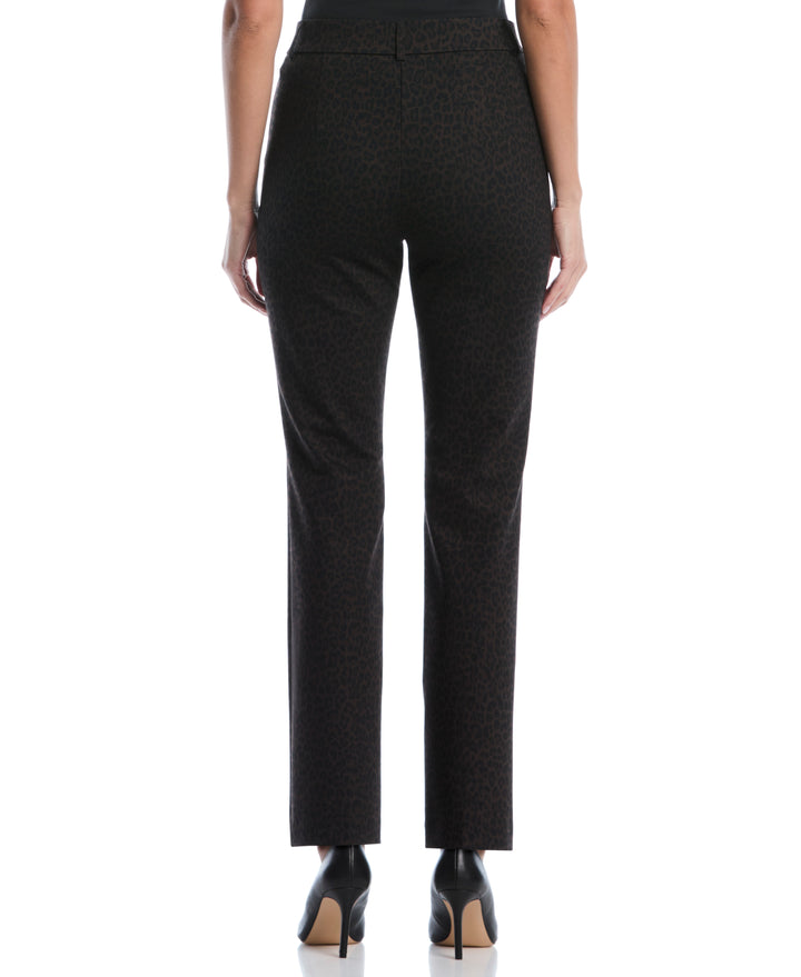 Animal Print Fly Front Bootcut Pant (Black) 
