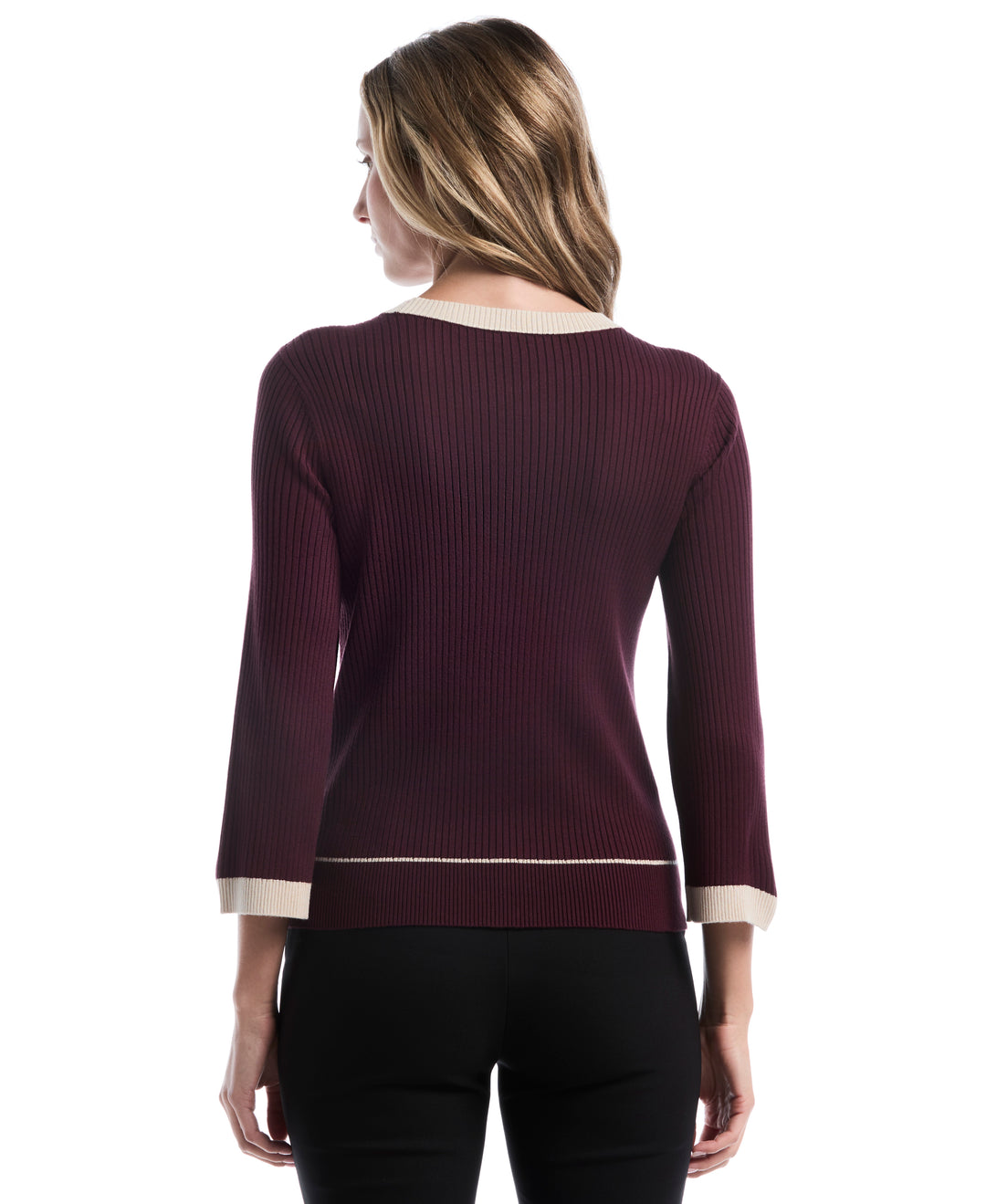 Petite Contrast Trim Sweater (Winetasting) 