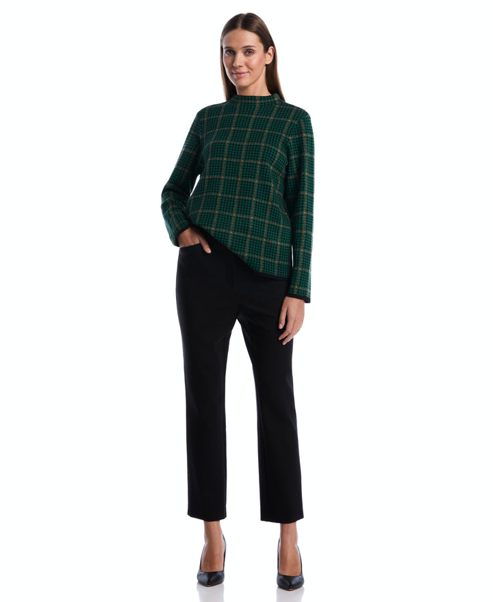 Plaid Print Mock Neck Sweater (Ultramarine Green) 