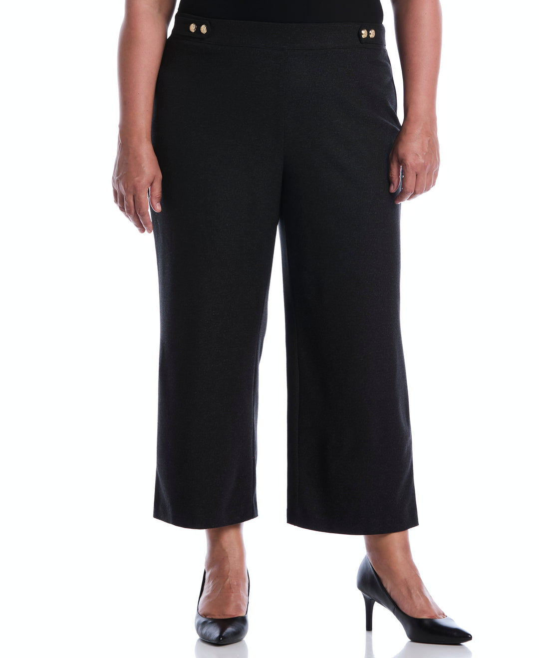 Plus Size Button Tab Wide Leg Ponte Pant (Phantom Heather) 