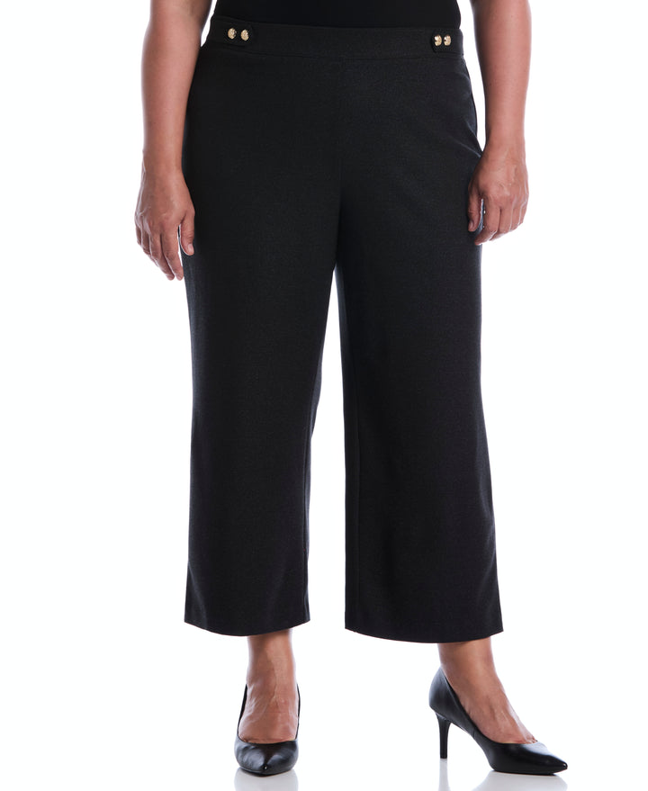 Plus Size Button Tab Wide Leg Ponte Pant (Phantom Heather) 