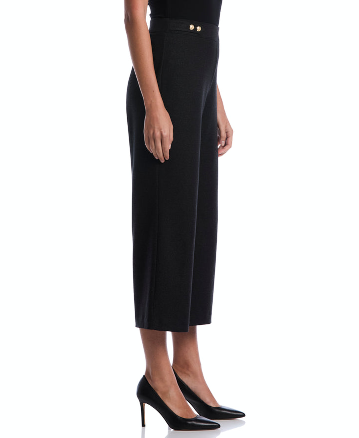 Button Tab Wide Leg Ponte Pant (Phantom Heather) 
