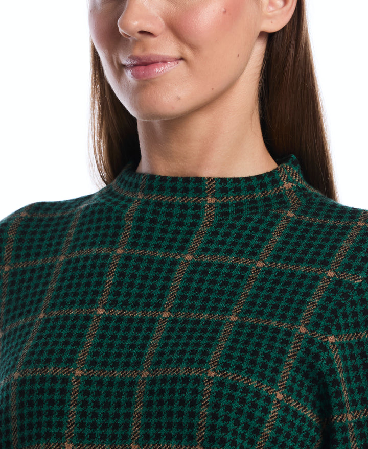Plaid Print Mock Neck Sweater (Ultramarine Green) 