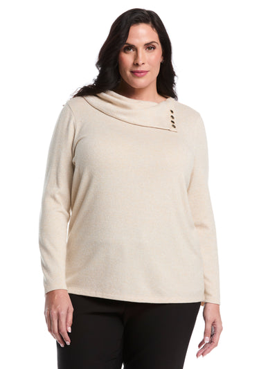 Plus Size Split Collar Top (Wheat Heather) 