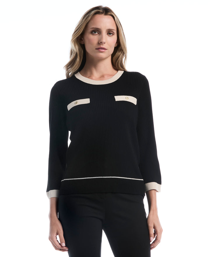 Petite Contrast Trim Sweater (Black) 