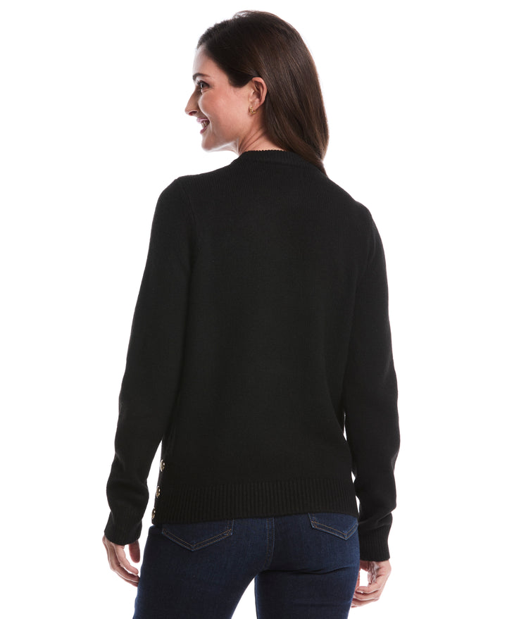 Petite Crew Neck Novelty Sweater (Black) 