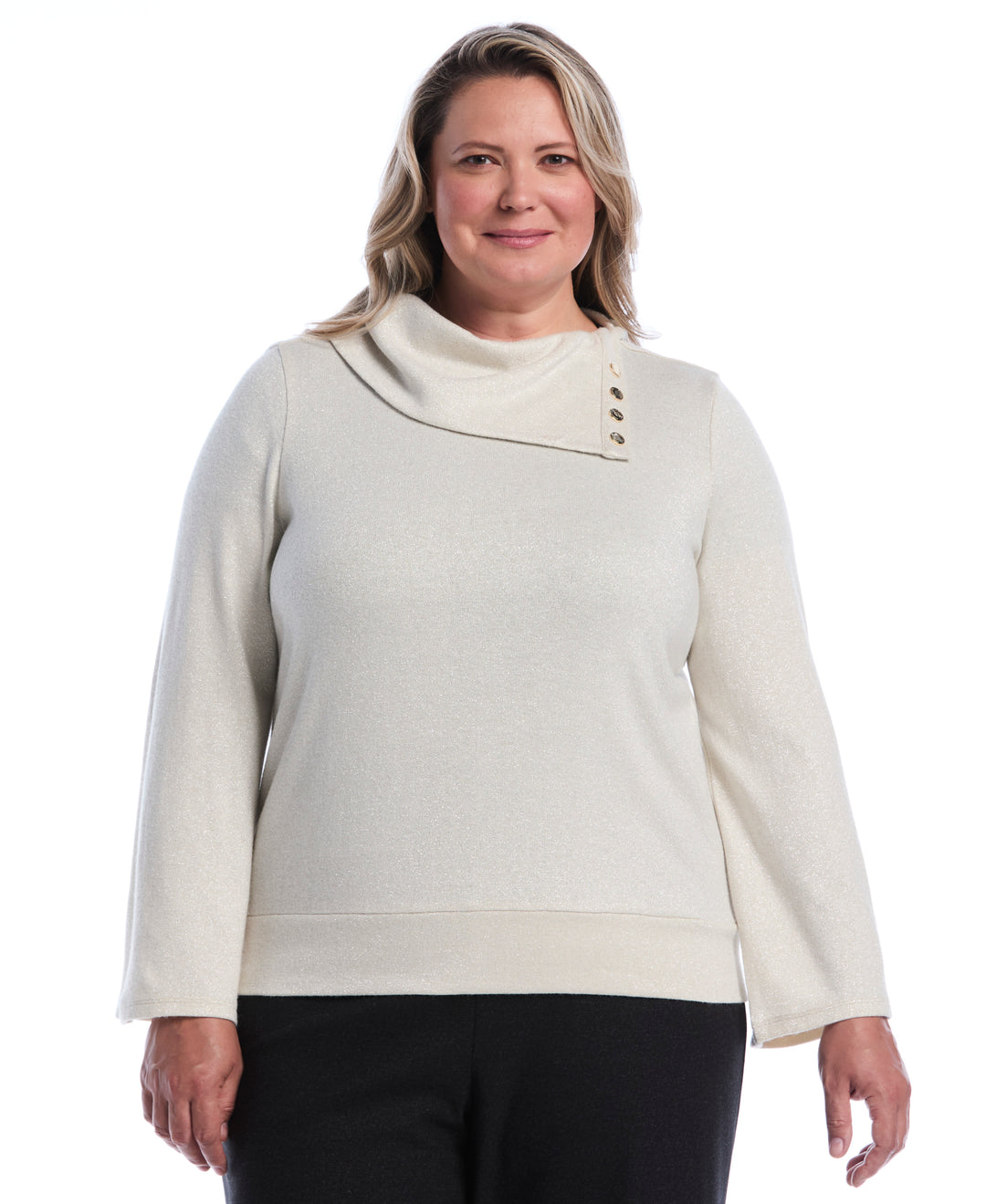Plus Size Cowl Neck Lurex Top (White Swan) 