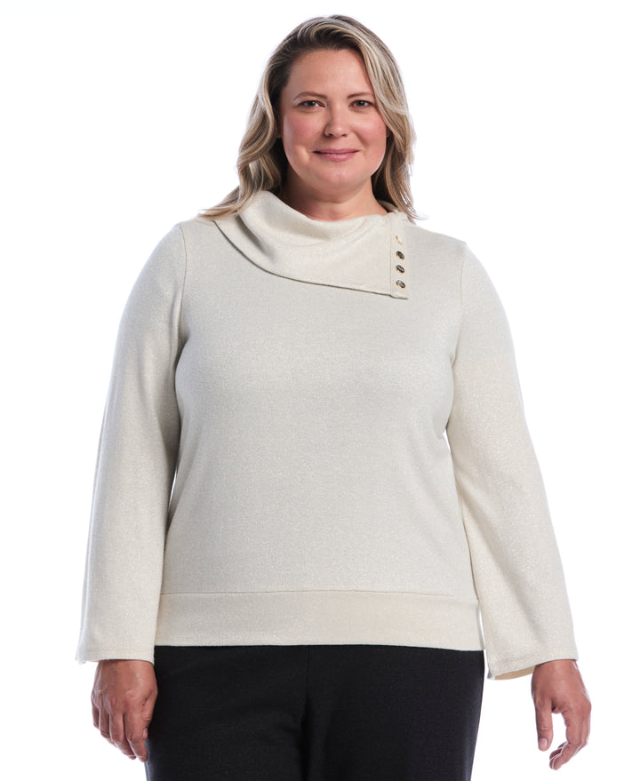 Plus Size Cowl Neck Lurex Top (White Swan) 