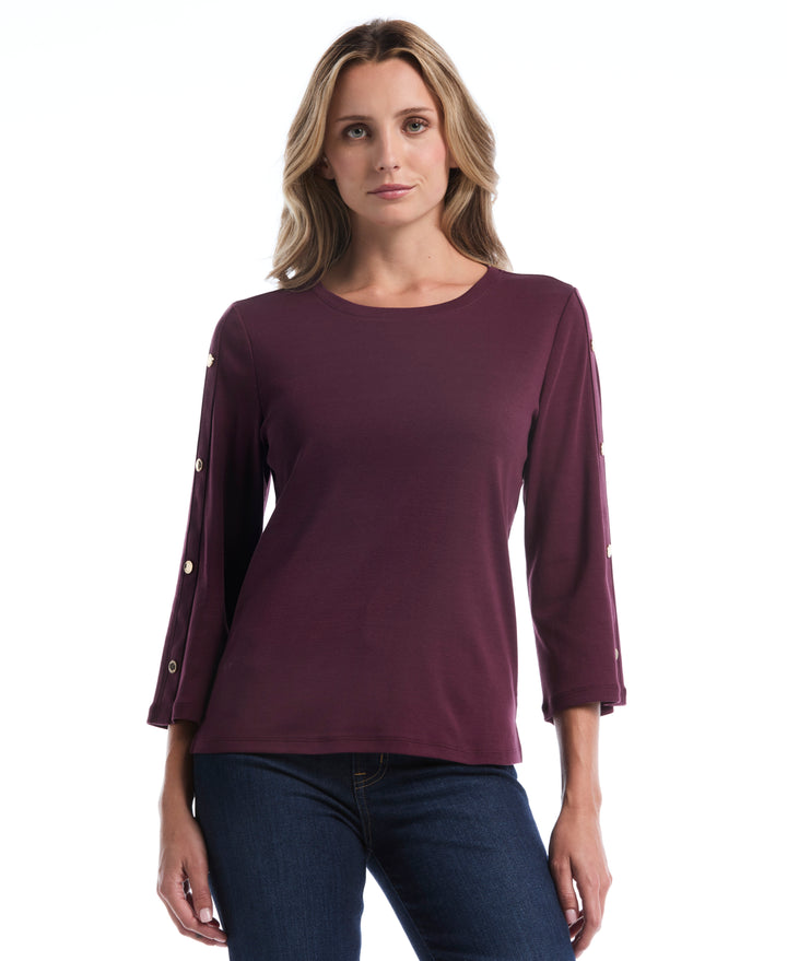 Stud Trim Wide Sleeve Top (Winetasting) 