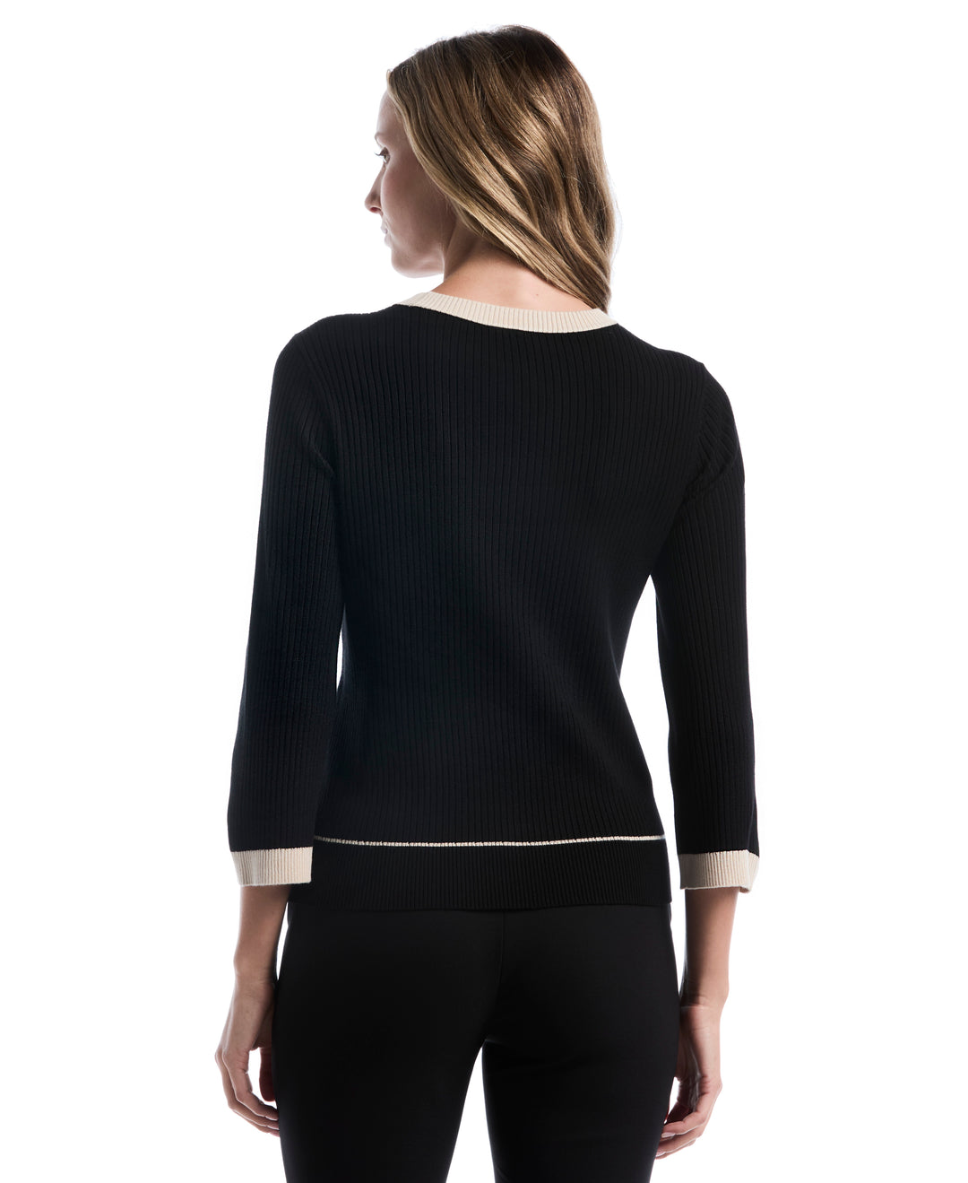 Petite Contrast Trim Sweater (Black) 