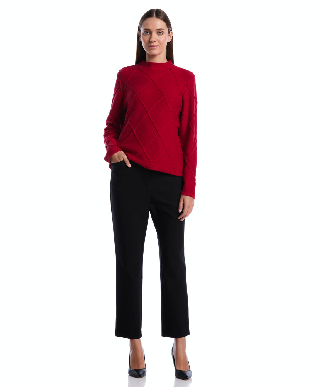 Diamond Stitch Mock Neck Sweater (Jester Red) 