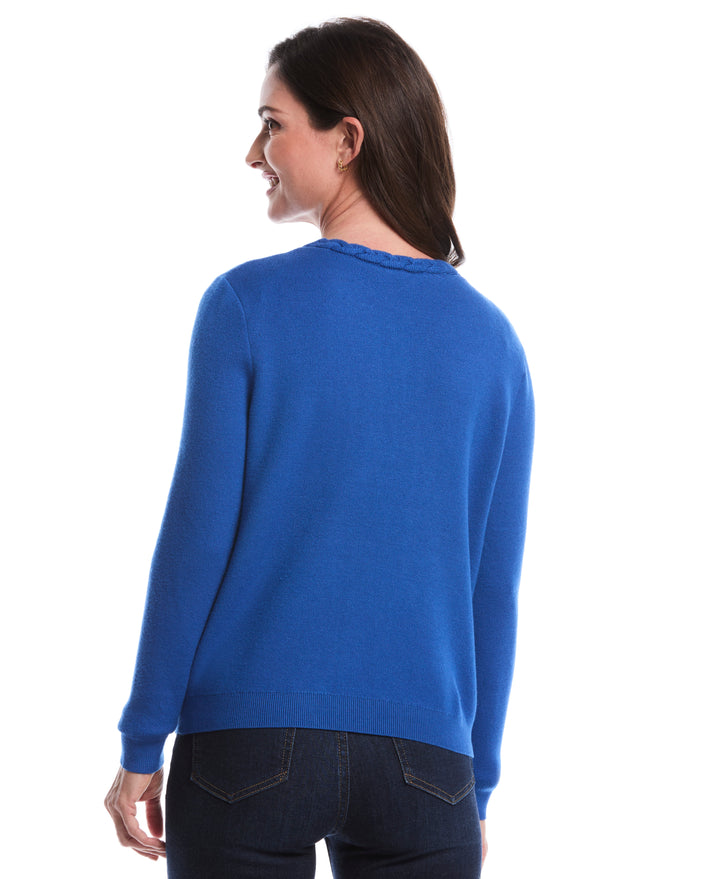 Cable Knit Trim Cardigan (Nautical Blue) 