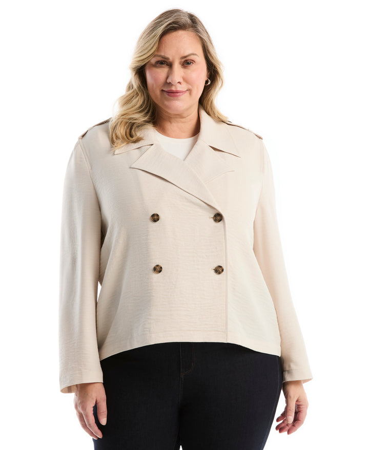 Plus Size Washer Crepe Cropped Trench Coat (Moonbeam) 