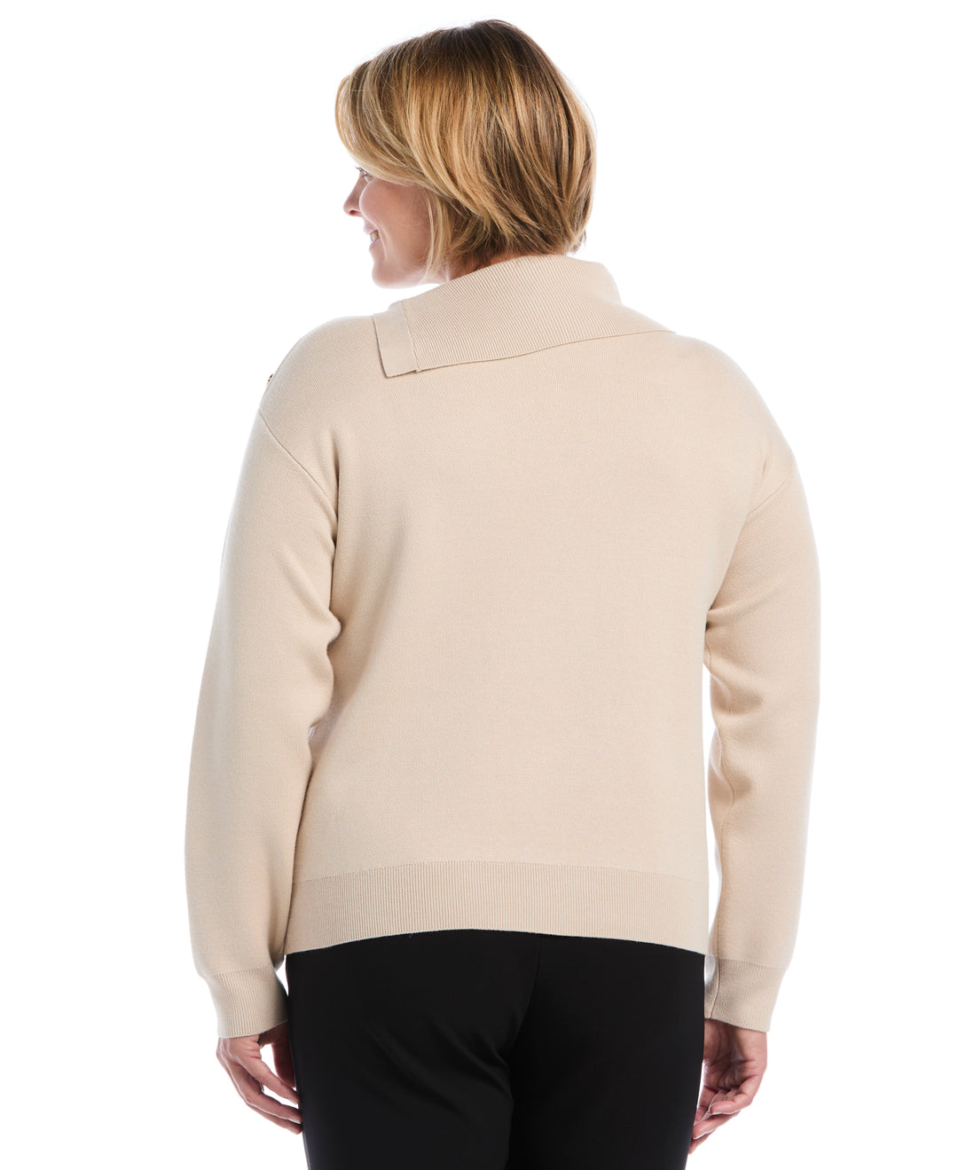 Plus Size Split Neck Button Detail Sweater (Oatmeal) 