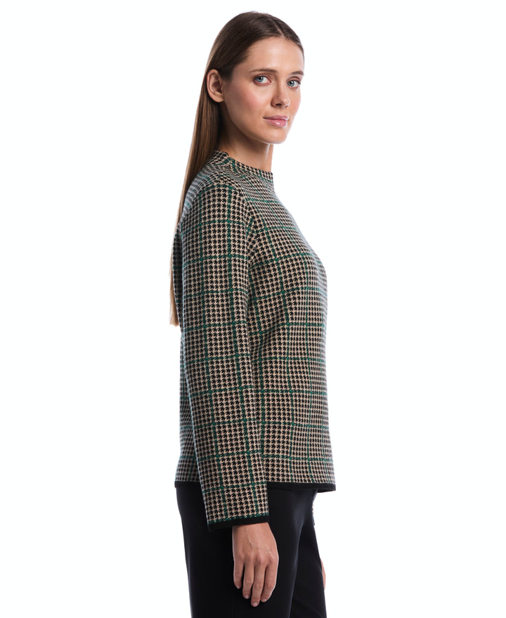 Plaid Print Mock Neck Sweater (Irish Cream) 