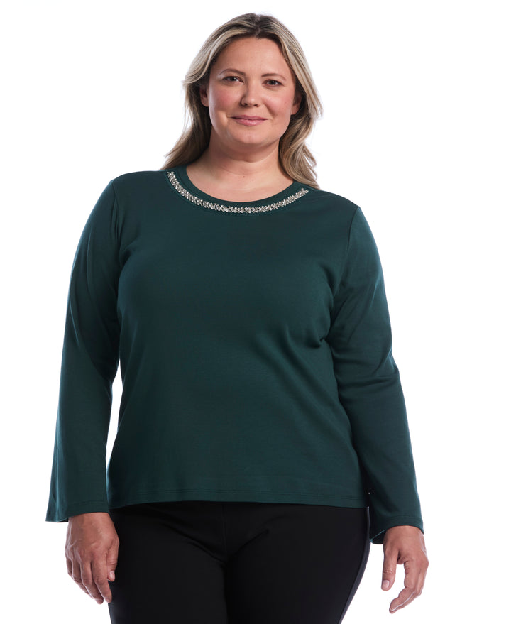 Plus Size Embellished Neckline Top (Ponderosa Pine) 