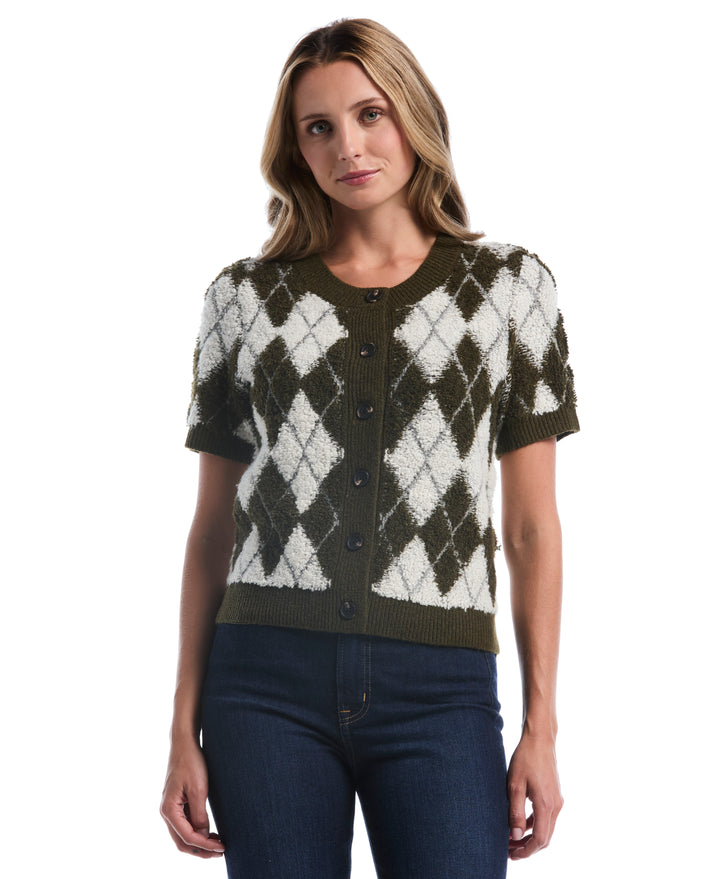 Argyle Cardigan Sweater (Dark Olive) 