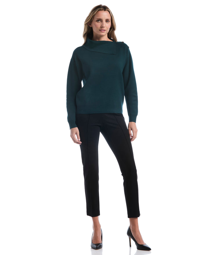 Petite Split Neck Button Detail Sweater (Deep Teal) 