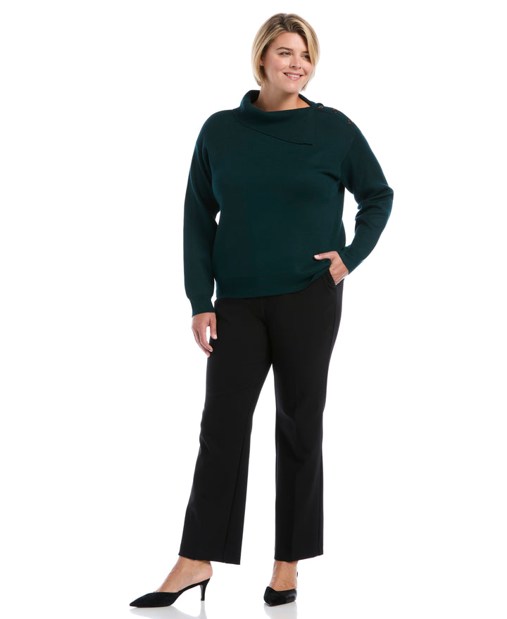 Plus Size Split Neck Button Detail Sweater (Deep Teal) 